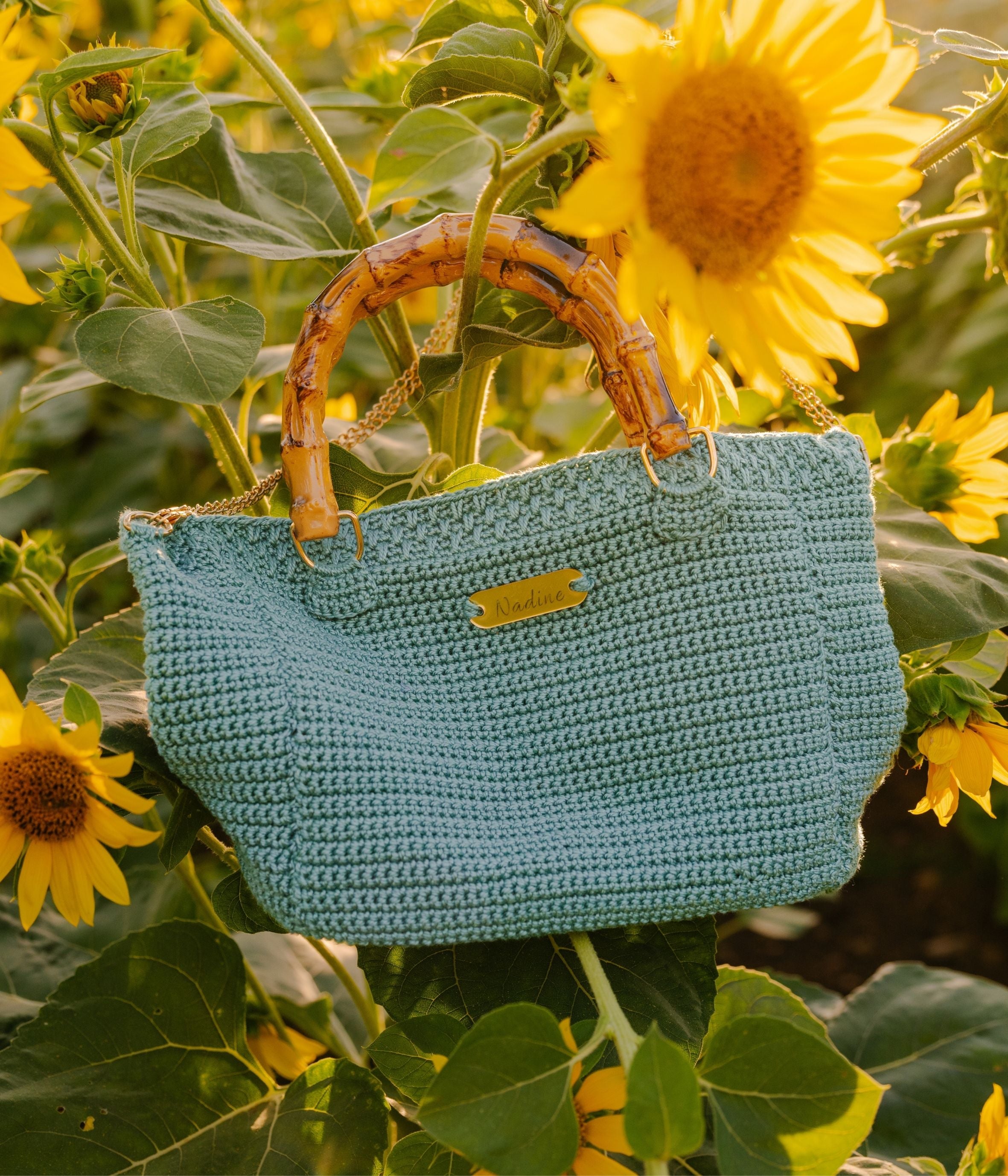 Sac cabas moyen format crochet Bleu sauge