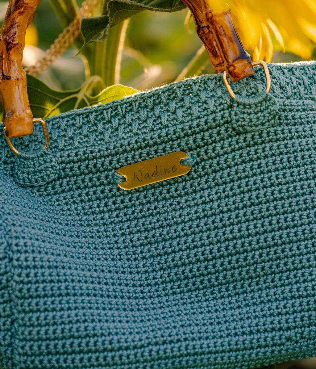 Sac cabas moyen format crochet Bleu sauge