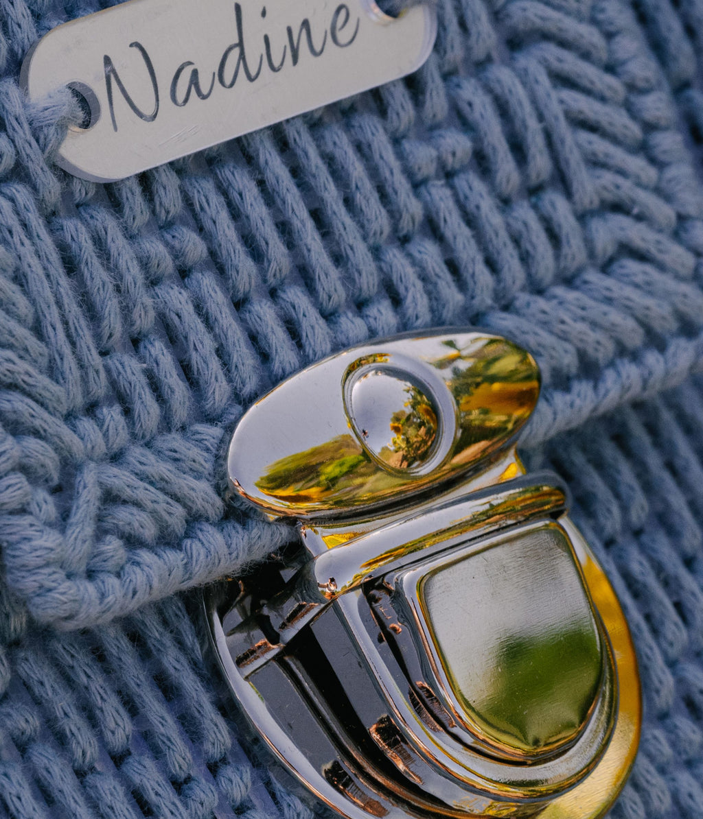 Grand sac cabas en crochet bleu gris