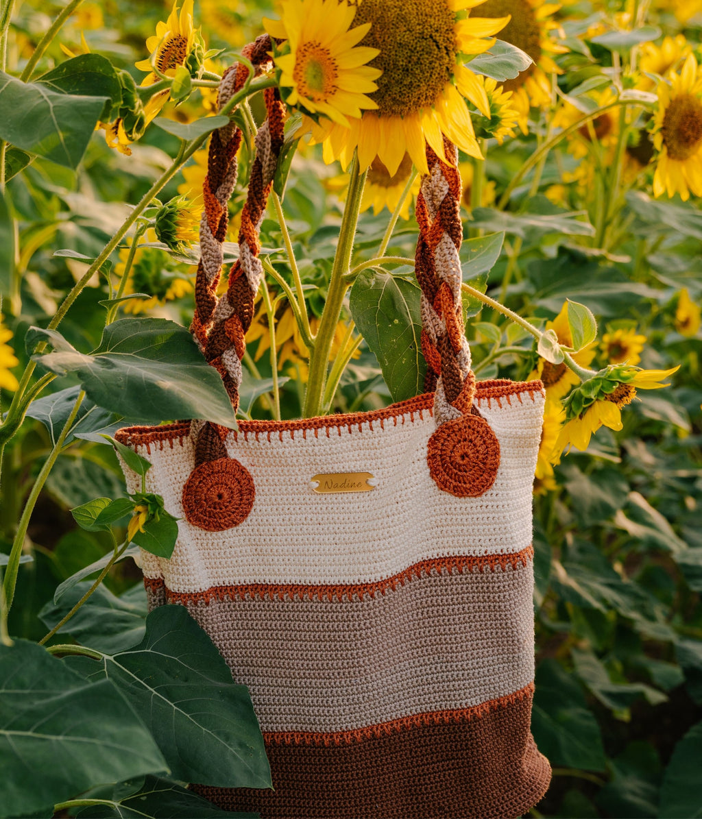 Sac cabas crochet écru et terre cuite