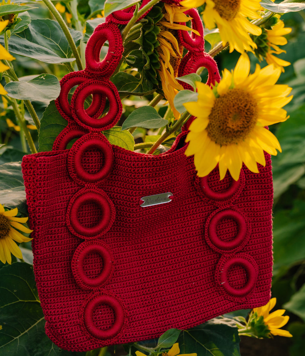 Sac cabas crochet rouge
