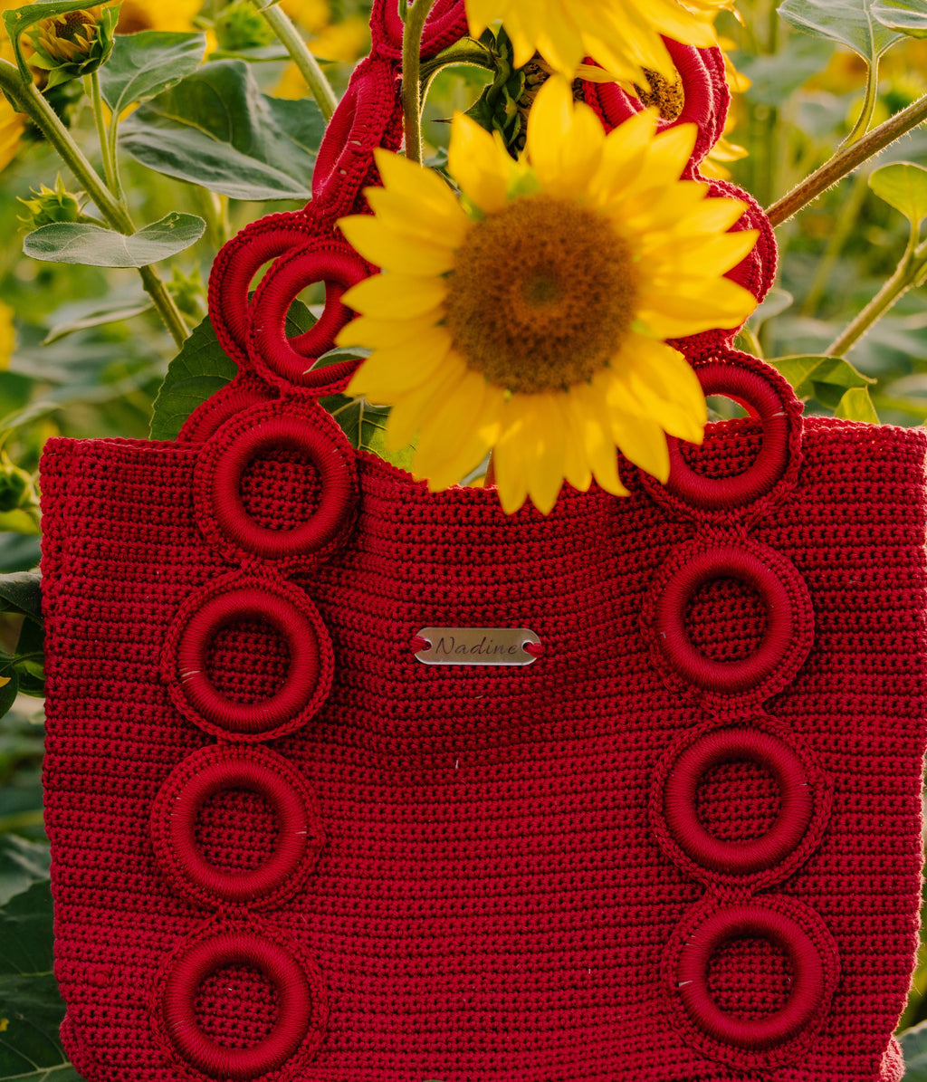 Sac cabas crochet rouge
