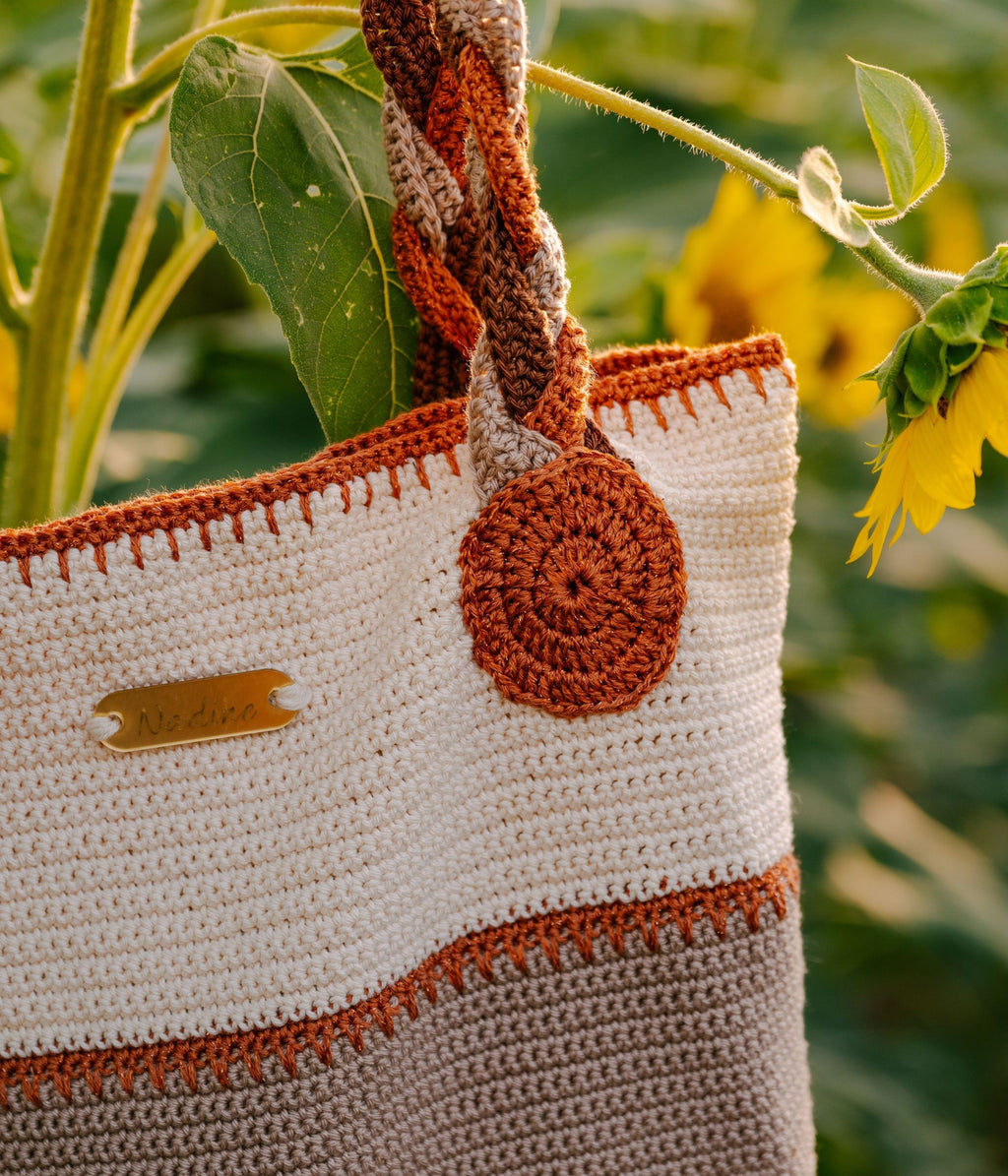 Sac cabas crochet écru et terre cuite