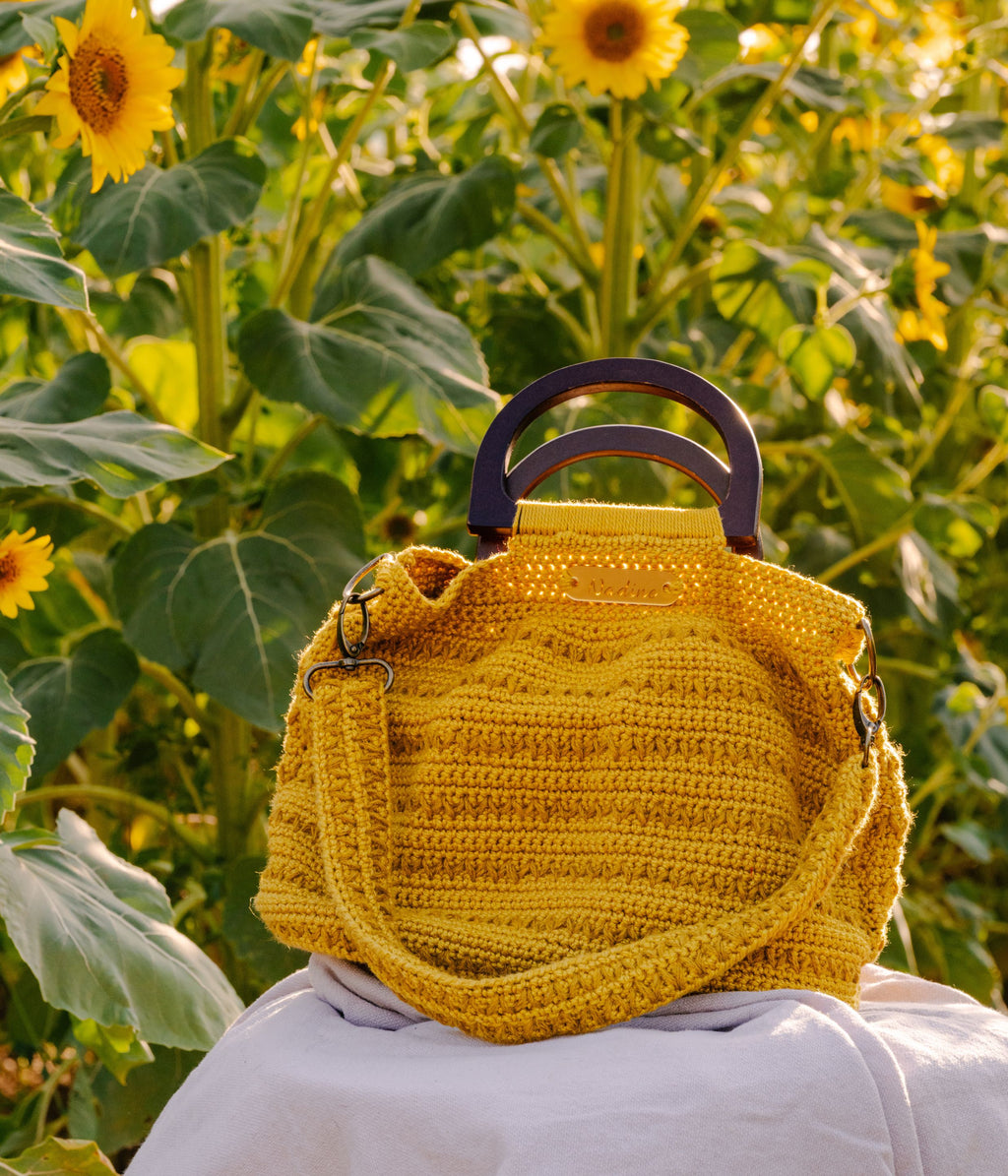 Sac en crochet jaune moutarde