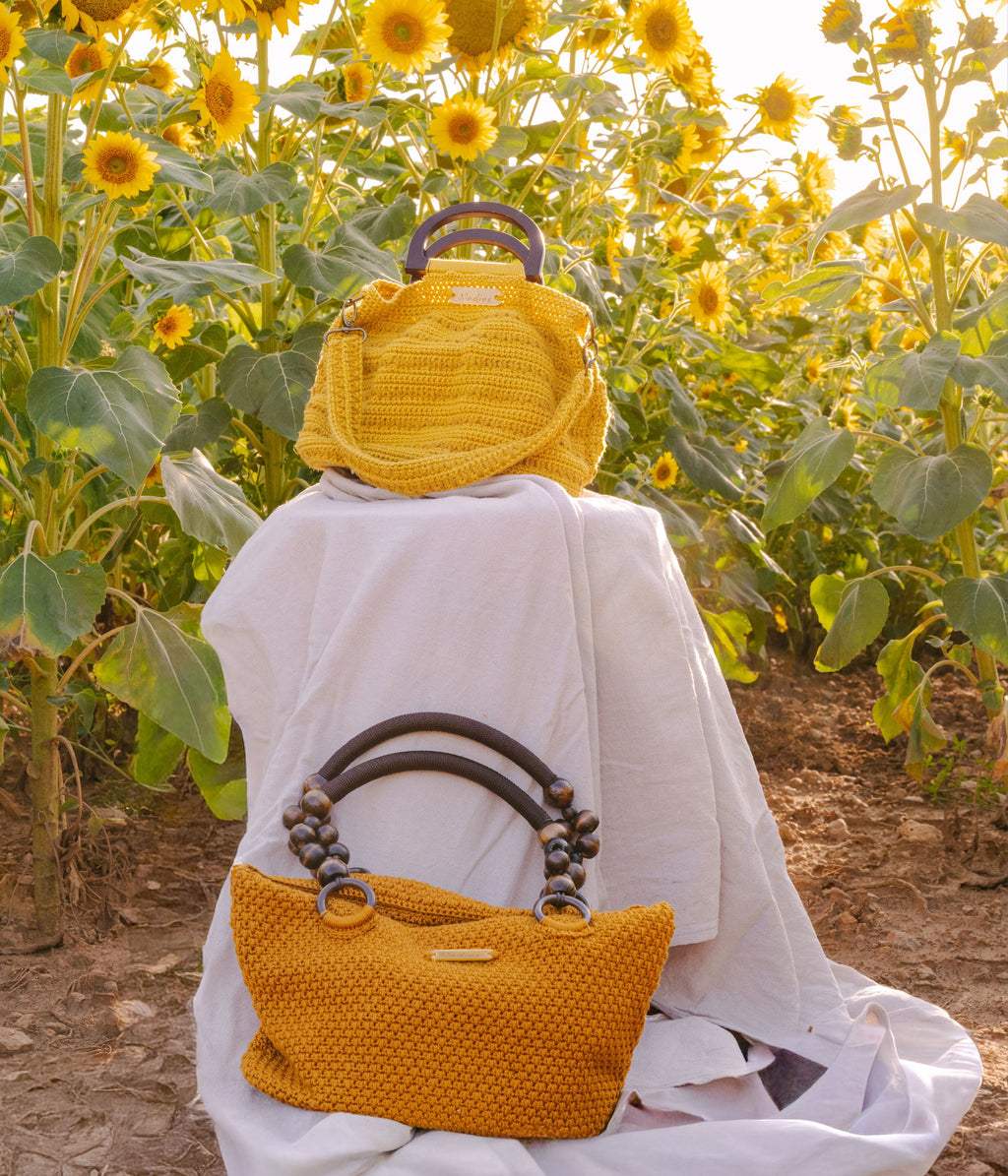 Sac en crochet jaune moutarde