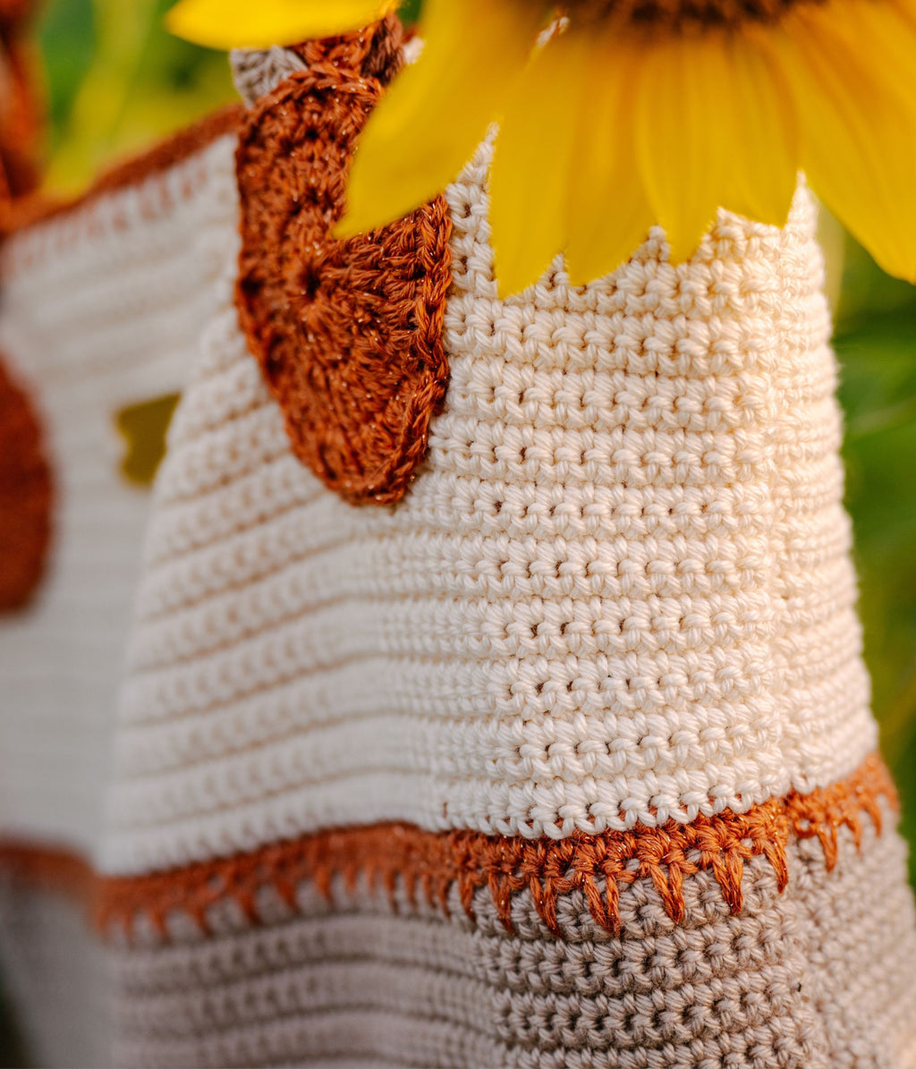 Sac cabas crochet écru et terre cuite