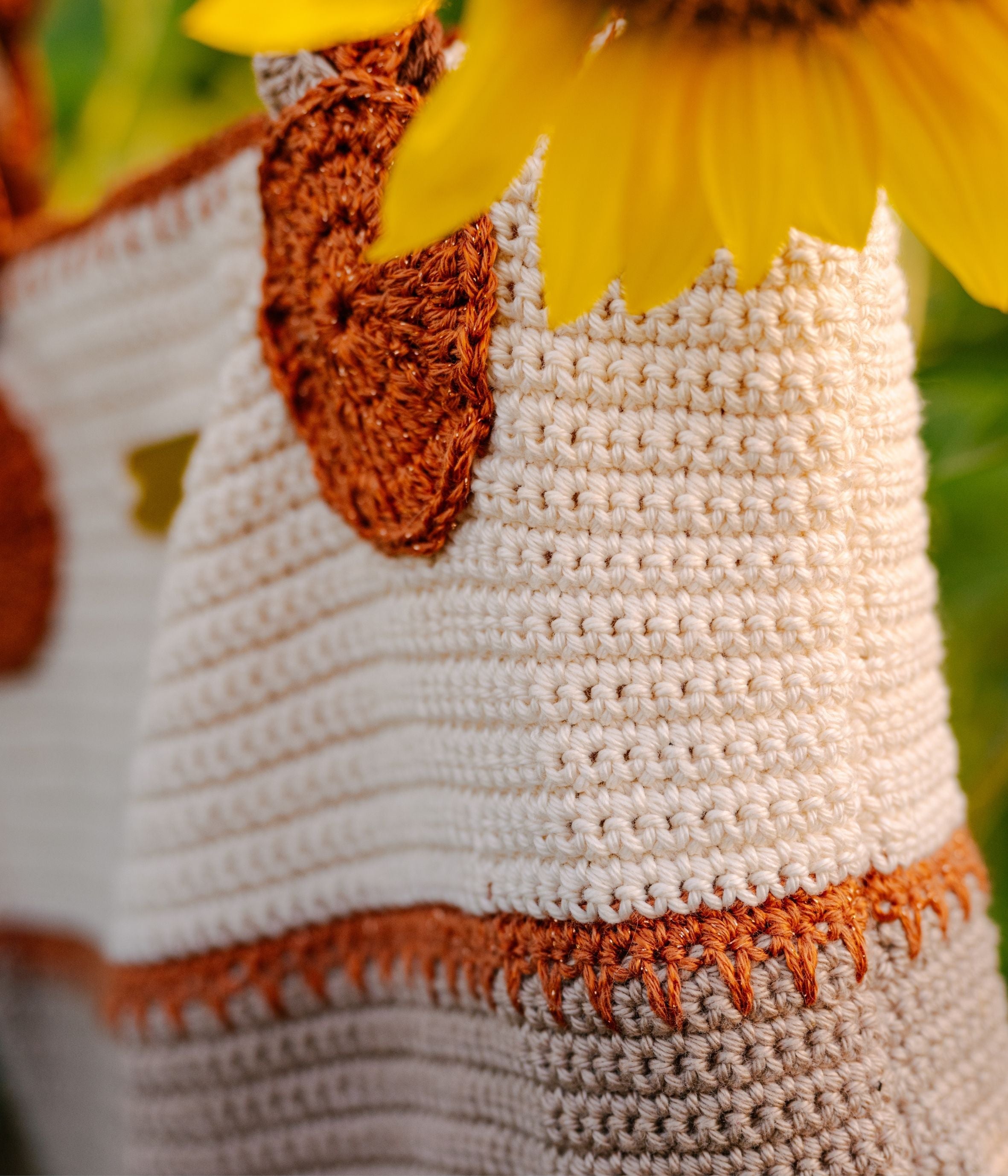 Sac cabas crochet écru et terre cuite