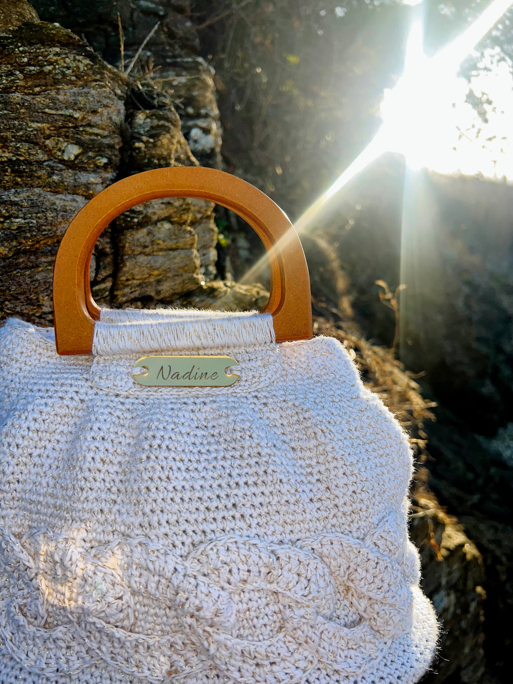 Sac à main avec poignée en bois
