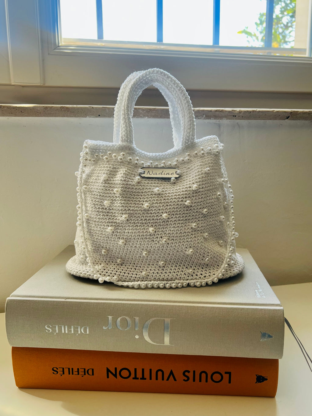 Sac à main blanc perlé