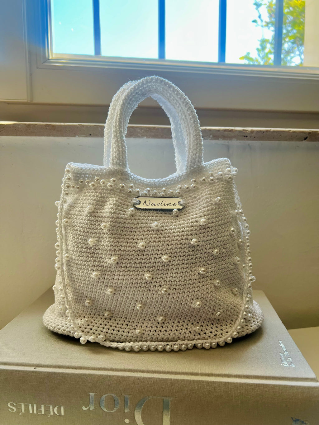 Sac à main blanc perlé