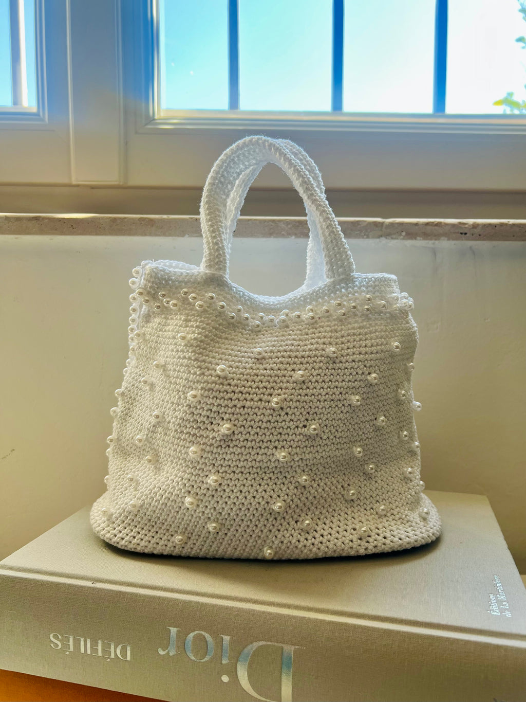 Sac à main blanc perlé