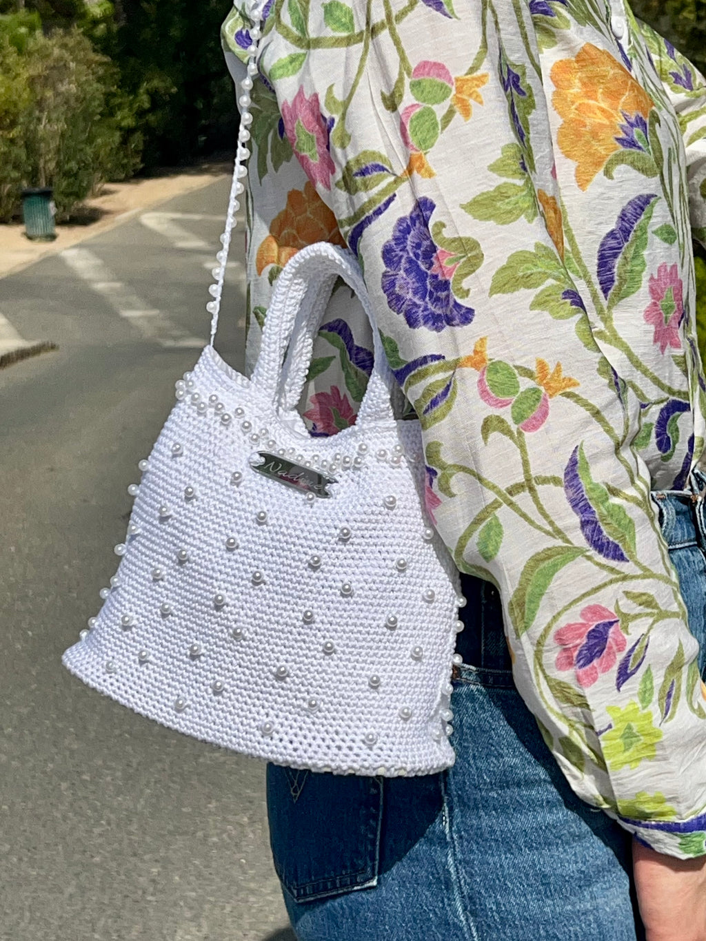 Sac à main blanc perlé