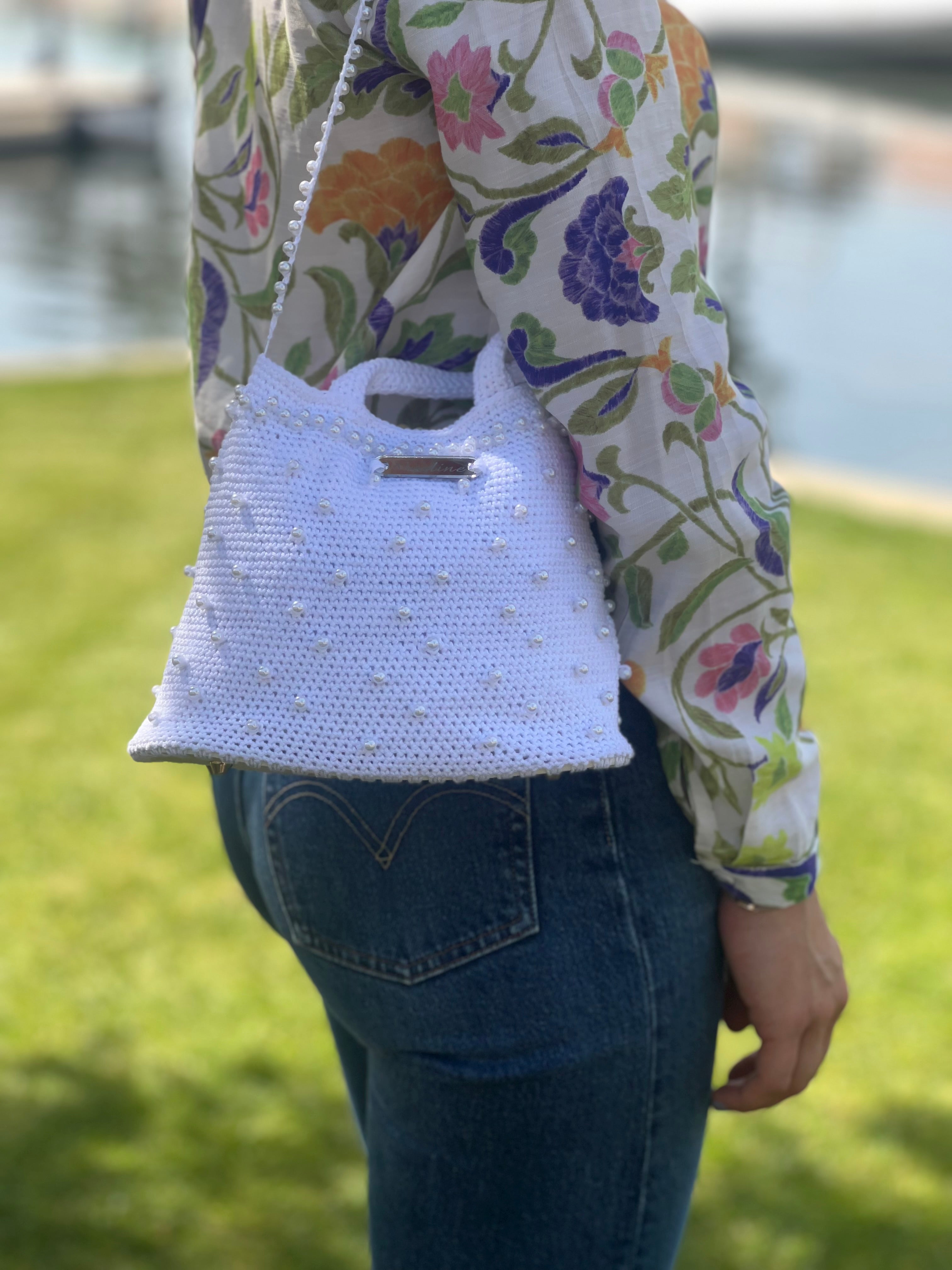 Sac à main blanc perlé
