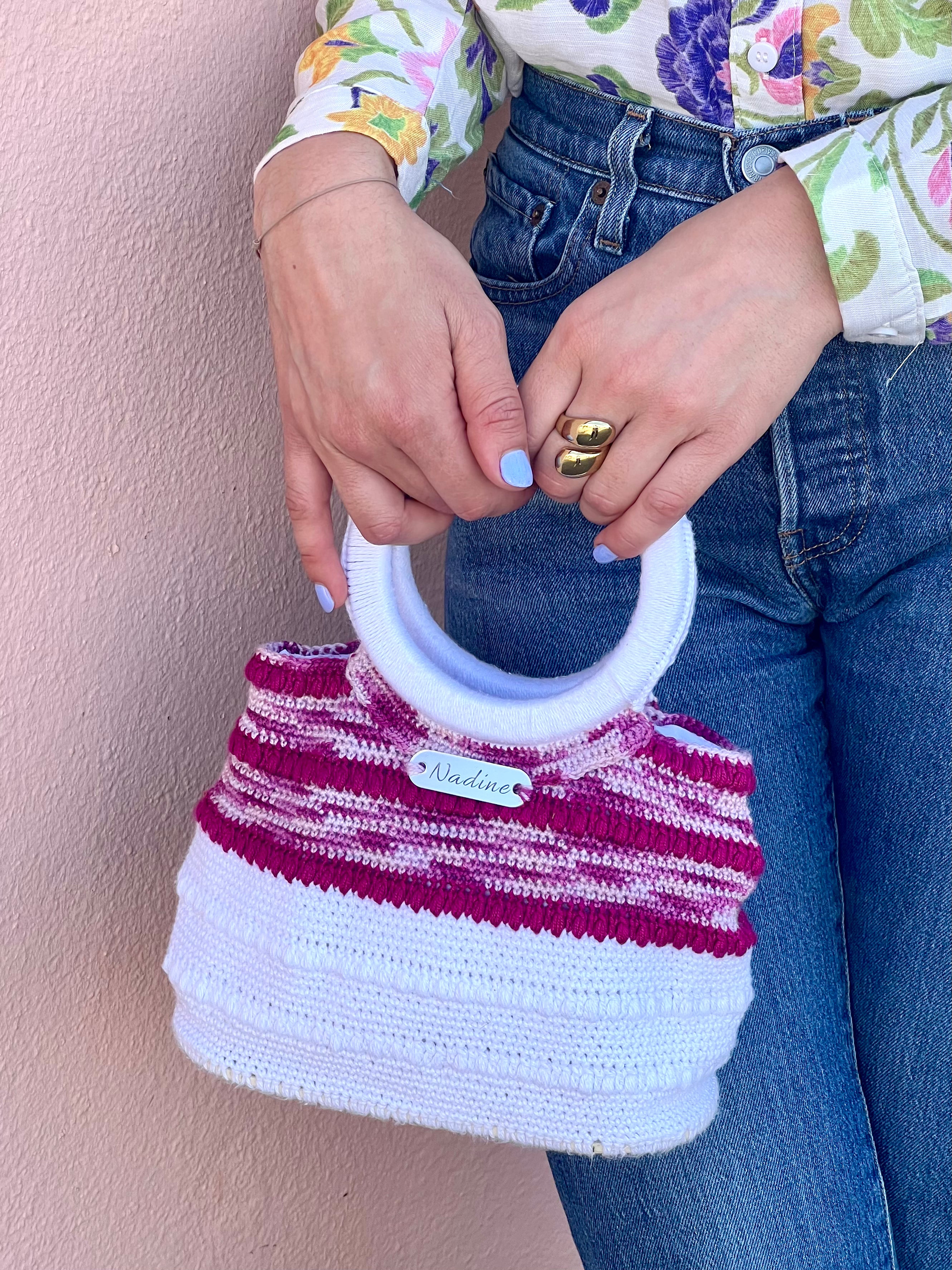 Sac anses rondes rose, fuchsia et blanc