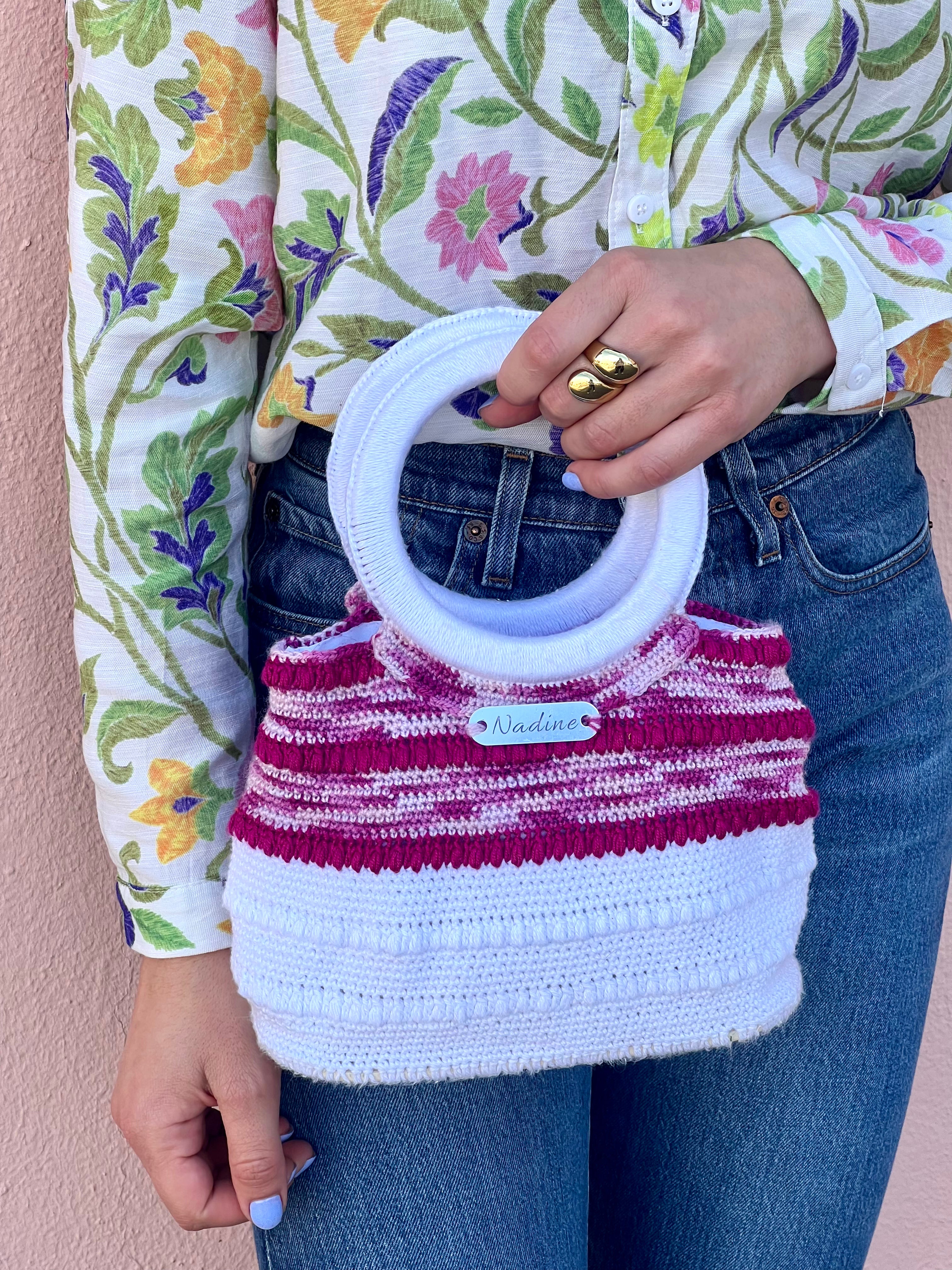 Sac anses rondes rose, fuchsia et blanc