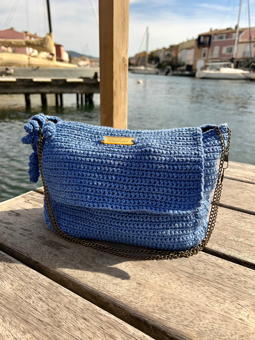 Sac bandoulière crochet bleu