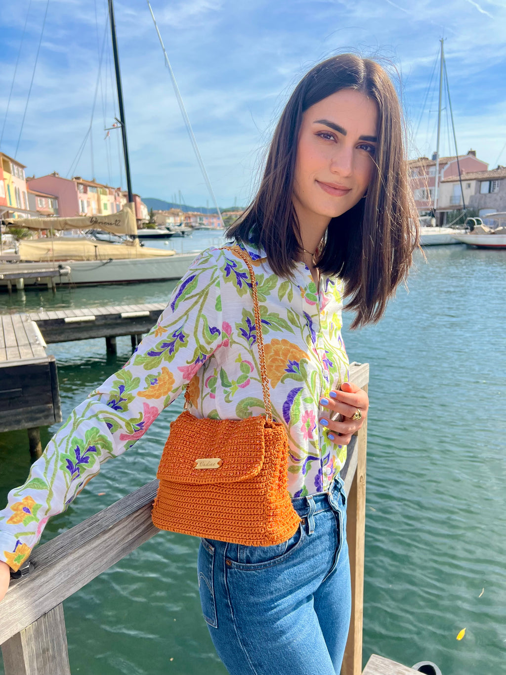Sac à main orange perles